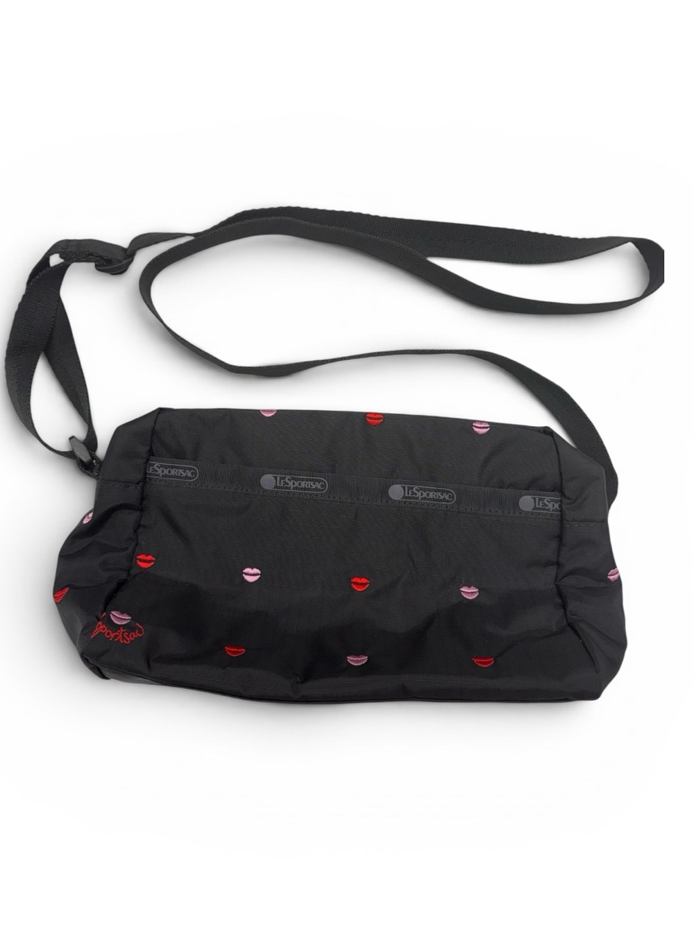 LeSportsac "Embroidered Lips" Quinn Crossbody Bag Black